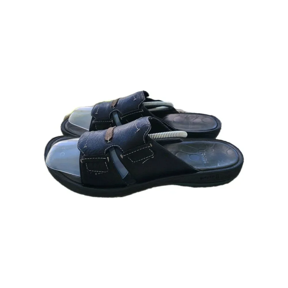 VTG Merrell Singapore Black Leather Slides J33125 Mens 12 Gorpcore Y2K Granola